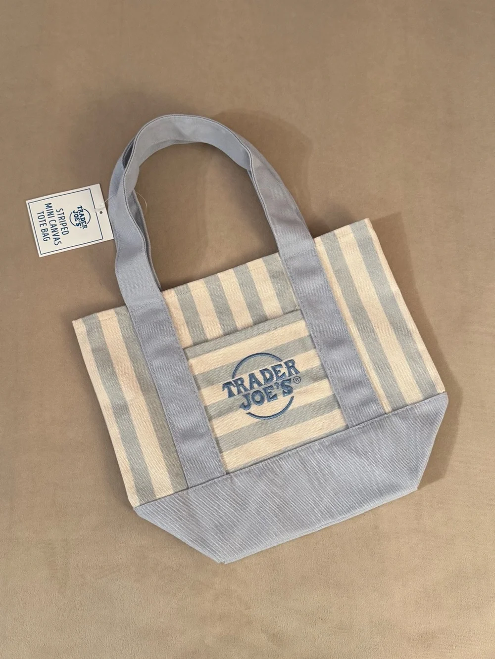 Trader Joe’s Blue & Cream Striped Mini Canvas Tote Bag NWT